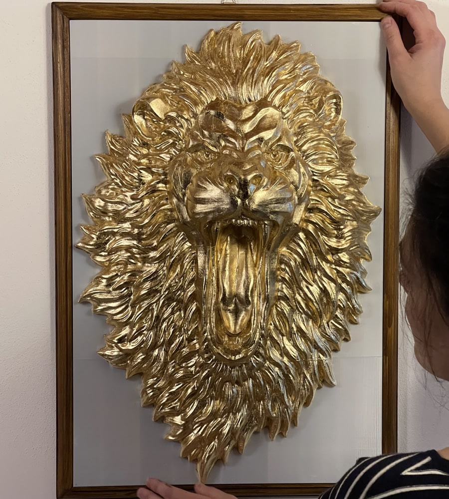 Quadro in 3D Leone con foglia d'oro